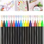 NOGCAW Marker Pen for Highlight,Dual-Line Highlighter Outline Marker Set, Metallic Paint Markers for Black Paper Pens Glitter Markers Scrapbook Supplies (18 Colors)