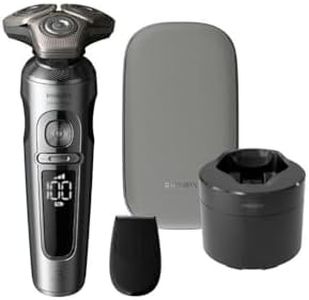 Philips Shaver S9000 Prestige Electric Wet and Dry Shaver, Bright Chrome, Lift & Cut Shaving System, SkinIQ Technology, Precision Trimmer, Cleaning Station and Travel Case, Model SP9841/32