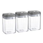 Argon Table Food Storage Containers with Airtight Flip Lock Lids - 800ml - Grey - 3 Pack - Plastic Kitchen Storage Tupperware Pantry Food Organiser for Cereal, Oats, Sugar, Coffee, Biscuits, Tea