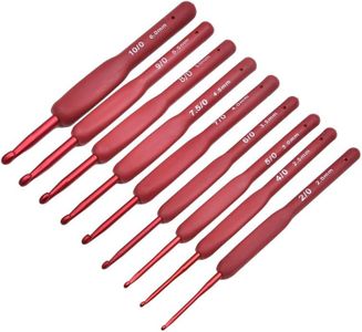 ZXUY Crochet Hooks Ergonomic Soft Touch Handles Aluminum Crochet Hook Set  for Crocheting Lace/Doilies/Socks/Shawl/Gloves/Scarf/Sweaters/Bags (Red 9Pcs)