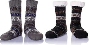 Starvis Mens Slipper Fuzzy Socks Winter Cozy Fluffy Cabin Warm Fleece Soft Comfy Thick Non Slip Home Socks Thick thermal Warm Christmas Slipper Socks (ASSORTED RANDOM DESIGNS) (Pack of 2)