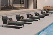 PURPLE LEAF Olefin Patio Chaise Lounge Chair Outdoor Set of 6, Upholstered Pool Lounge Chairs for Outdoor with Teak Armrest, Aluminum Lounger Daybed with Cushion, Grey