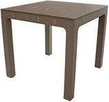 Sunnydaze Plastic Square Patio Table with Umbrella Hole - Faux Woodgrain Top - Indoor or Outdoor Use - Champagne - 29.5" H