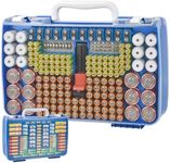 Battery Organizer Storage Holder Case with Double-Sided, Garage Box with Tester Checker. Batteries Container for 269pcs AA AAA AAAA 3A 4A 9V C D Lithium 4LR44 CR2 CR123A CR1632 CR2032 18650 - Blue