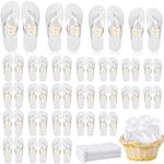 Unittype 24 Pairs Flip Flops Bulk for Wedding Guest Slippers Hotel Guest Spa Slippers Wedding Party Favors Flip Flops with Size Cards Drawstring Bags for Wedding Pool Party, White, M