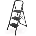 HBTower 3 Step Ladder Folding Step Stool, Lightweight Step Stools for Adults with Anti-Slip Pedal, Portable Steel Handrails Step Ladder Withstanding 330 lbs, Black