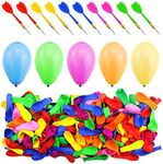 WFPLUS 500 Pcs Assorted Color Latex Dart Balloons Water Balloon with 10 Pcs Plastic Darts for Outdoor Games ＆ Carnival Pop Party