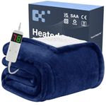 BOMOVA Electric Heated Blanket Single Throw (130x160cm,Blue)-Flannels Fleece Winter Warm Blanket,10-Level Heating & 5 Auto Timer,Cozy Sofa Throw for Home Office,Xmas House Warming New Home Gifts