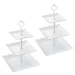 Plastic Cake Stand Party Tableware Party Food Server Display Set Dessert Stand Slate Serving Set (2 Square)