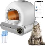 (2024) DuckSky Self Cleaning Cat Litter Box, 65L+9L Extra Large Automatic Litter Box for Multiple Cats, Features Negative ion Sterilization and Deodorization, APP Control, and Health Monitor.(White)