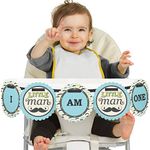 Big Dot of Happiness Dashing Little Man Mustache Party 1rst Birthday Highchair Decor - I Am One - First Birthday High Chair Banner