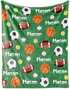 KAINSY Personalized Ball Blanket with Name for Boys, Custom Name Blanket for Kids Ball, Soft Flannel Ball Toddler Blanket Customized Gift for Birthday Christmas Baby Shower Newborn Gift 60x80in