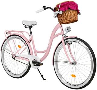 Milord. Bicicleta de Confort Rosa de 1 Velocidad y 26 Pulgadas con Cesta y Soporte Trasero, Bicicleta Holandesa, Bicicleta para Mujer, Bicicleta Urbana, Retro, Vintage