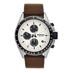 Fossil Men Leather Chronograph White Dial Analogue Watch-Ch2882, Band Color-Brown