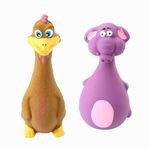 Foodie Puppies Latex Squeaky Combo of (Brown Duck + Purple Elephant) Dog Toy | Small to Medium Dogs and Puppies Durable, Animal Design, Fetch & Chew Safe Play Toy