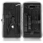 JamBer 15PCS Professional Manicure Set, Stainless Steel Nail Clipper Set for Men Women, Portable Nail Care Tools Pedicure set with Luxurious Leather Case for Travel & Home