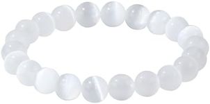 8mm Natural Gemstones Round Beads Energy Power Crystal Chakra Reiki Healing Elastic Stretch Bracelet 7 Inch Unisex (Selenite)