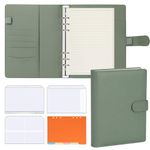 FYY Leather A5 Ring Binder Notebook, 6 Ring Travel Journal with 100gsm Refill Papers, Binder Pockets and Dividers, Personal Writing Planner for School, Office, Home, Meeting Green