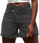 Genleck Women's Juniors Criss Crossover Jean Shorts High Waisted Stretchy Denim Shorts Casual Summer Hot Shorts(Deep Gray, S)