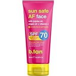 b.tan face sunscreen, sun safe AF SPF70 facial sunscreen. cruelty-free, 100% vegan & reef safe sunscreen for face. lightweight, sheer lotion for all skin types with hydrated matte finish. 3 Fl Oz