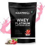 NAKPRO Platinum Whey Protein Isolate 1kg Strawberry | 28g Protein, 6.4g BCAA | Trustified Certified 100% Authentic Supplement Powder & No Adulteration | Low Carbs, Fast Absorbing Whey Protein Powder