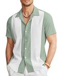 COOFANDY Men's Casual Button Down Shirts Vintage Bowling Shirts Summer Cuba Beach Shirts Green White