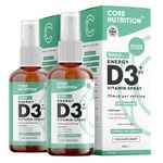 Core Vitamin D3 + K2 Spray | 2000iu (50mcg) Vitamin D3 + 25mcg Vitamin K2 (MK7) High Strength | 60ml for 120 Day Supply | 100% Vegan | Natural Orange Vitamin D Spray by Core Nutrition (Double Pack)