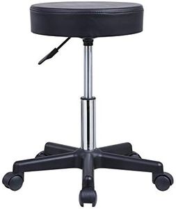 KKTONER Round Rolling Stool PU Leather Height Adjustable Swivel Drafting Work SPA Salon Stools Chair with Wheels Black