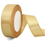 TONIFUL 1 Inch x 25 yds Thin Gold and Gold Satin Ribbon with Gold Edges Border Fabric Ribbons for Gift Wrapping Wedding Birthday Cake Decoration Floral Craft Bow Making Valentine's Day Bouquet