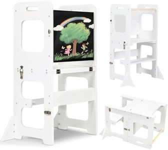 Labebe Tour d'apprentissage Enfant, Montessori Tour d Observation Pliable, Pieds Anti-Bascule 2 en 1 Tour d'apprentissage Montessori Tour d'observation - À Partir de 18 Mois（Blanc）