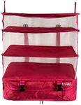 Grand Fusion Stow-N-Go Portable Hanging Travel Shelves, Packing Organizer for Luggage. Carry on Closet for Clothes. Expandable Packing Cube. Travel Essentials. (Pink - XL, XL = (L) 17.7" x (W) 11.8")