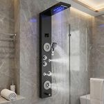 Shower Panels For Bathroom SUS 304 Grade 7 in 1 With 3 Function Hand Shower | Shower System With Temperature Display Rainfall Shower |Hot & Cold Water Adjustable | Body Mist Spray | Water Spout