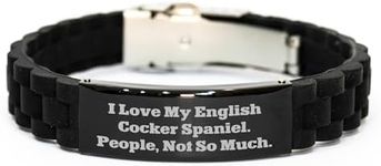 English Cocker Spaniel Dog Mom Dad Friend Gifts Valentine's Day Glide lock Clasp Bracelet 'I Love My English Cocker Spaniel. People, Not So Much.' Adjustable Silicone Stainless Steel Black Silver