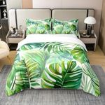 100% Nature Cotton Summer Leaves Duvet Cover,Tropical Palm Leaves Botanic Plants Super Soft Bedding Set King Size,Seaside Camping Green Leaves Comforter Cover Bedding 3 Piece (No Comforter)