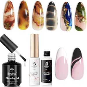beetles Gel Polish Nail Art Liner Gel Polish Set- 2 Popular Black White Colors Gel Art Paint with Beetles Nail Blooming Gel 15ml Clear Uv Led Blossom Gel Polish