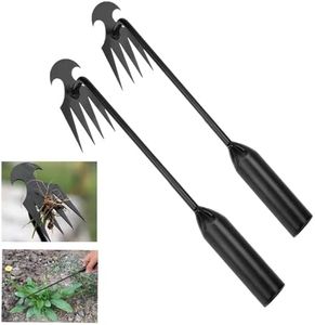 LxcshLjx 2Pcs Weed Puller Tool, Garden Weed Pulling Tool, Garden Weeder Rake, Dual Uprooting Weeding Tool, 4Teeth Manganese Steel Weeding Artifact, Forged Hand Weeder for Garden Backyard Farm Planting