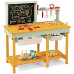 GYMAX Kids Workbench, Wooden Play Workbench with Chalkboard, Storage Shelf, 2 Drawers, Tool & Parts Set, Toy Tool Bench for 3-8 Years Old Boys Girls