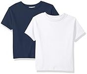 Clementine Unisex Baby Boy Everyday Short Sleeve Toddler T-Shirts Crew 2-Pack, White/Navy, 2T