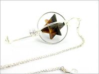 Jet Tiger Eye Spinning Merkaba Pendulum 2.5 inch Crystal Therapy Chakra Balancing Treatment w/Pouch Reiki Yes/No Divine Spiritual Answers Crystal Ball Point