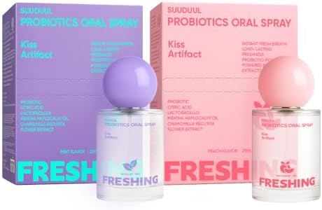 Probiotic Oral Spray, Mint & Peach Flavor Combo, Breath Spray with Prebiotics and Probiotics, Long-Lasting Freshness, Alcohol-Free, Convenient Travel-Sized, 25ml/0.85oz