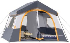 HIKERGARDEN 8 Person Camping Tent - Portable Family Cabin Tent for Camp, Windproof Fabric Camp Tent Outdoor for Hiking, Backpacking, Traveling-12'x9'x80in(H) (Gray)