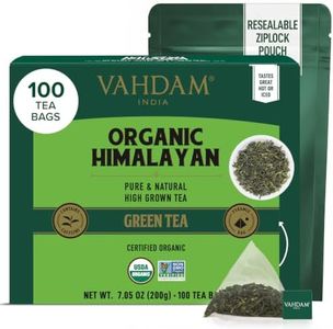 VAHDAM, Organic Himalayan Green Tea (100 Count) High Grown, Non GMO, Gluten Free, Low Caffeine | Earthy & Smooth | Resealable & Plant-Based Pyramid Tea Bags