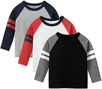 amropi Baby Boys 3 Pack Striped T-Shirt Long Sleeve Cotton Crew Neck Tee Shirts Top Grey White Black, 5-6 Years