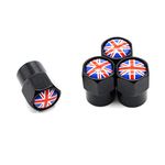 4 Pcs/Set Tire Valve Dust Caps England British National Flag Aluminium Alloy/Copper for Cars (Black)