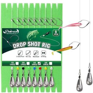 8PCS Ready Tied Drop Shot Rigs for Bass Fishing Drop Shot Hooks Fishing Rig with Drop Shot Weights 3/8OZ Swivel Fluorocarbon Fishing Line Weedless Hooks 1/0