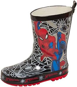 MARVEL Spiderman Boys Rubber Wellington Boots, Black Webs, 2 UK