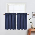 LinTimes Short Curtains 36 Inches Long for Bathroom Set 2 Panels Rod Pocket Cafe Tier Curtains Light Blocking Blackout Room Darkening Camper Curtains for Small Windows Kitchen Navy Blue