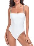 Colloyes Women's White One Piece Bathing Suit with Adjustable Straps Bandeau One Piece Swimsuit Size Large