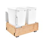 Rev-A-Shelf 4WC-18DM2 Double Pull-Out Bottom Mount Wood and White Waste Container, 35 Quart, Natural