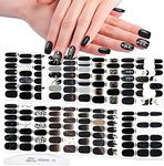 WOKOTO 20 Sheets 280 Pieces Black Nail Stickers Full Nail Wraps French Style Stick On Nail Polish Strips Black Gel Nail Strips Delf Adhesive Punk Gel Nail Sticker for Women Girls Kids with Nail File